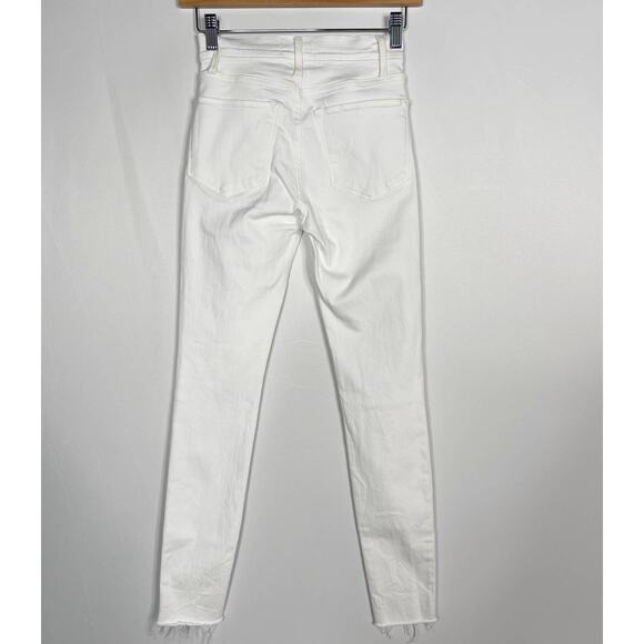 Frame Womens 24 White Blanc Le High Skinny Jeans Fray Hem Cotton Stretch Denim - Picture 2 of 11